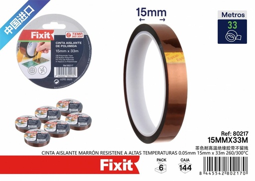 [80217] Cinta aislante marrón resistente a altas temperaturas 0.05mm 15mmx33m - Accesorios electrónicos