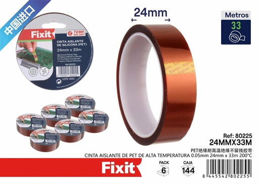 [80225] Cinta aislante de PET de alta temperatura 0.05mm 24mmx33m 200°C - Cintas aislantes