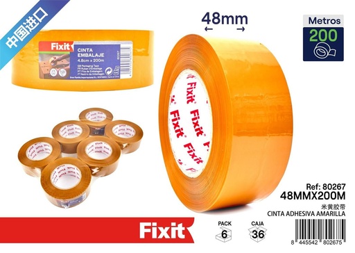 [80267] Cinta adhesiva amarilla 4.8x200m - Accesorios de ferretería