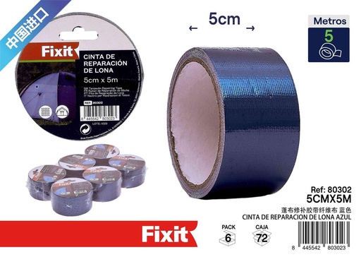 [80302] Cinta de reparación de lona azul 5cm*5m - Adhesivos y ferretería