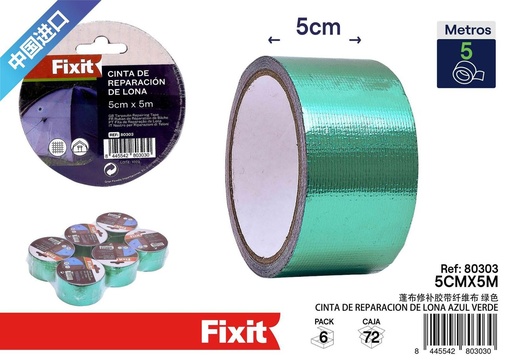 [80303] Cinta de reparación de lona verde 5cm*5m - Adhesivos y ferretería