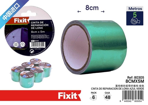 [80305] Cinta de reparación de lona azul verde 8cm*5m - Cinta de reparación para exteriores