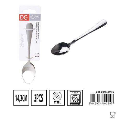 [A000415] Cuchara de postre moderna 3 piezas 14.3 cm - Utensilios de mesa