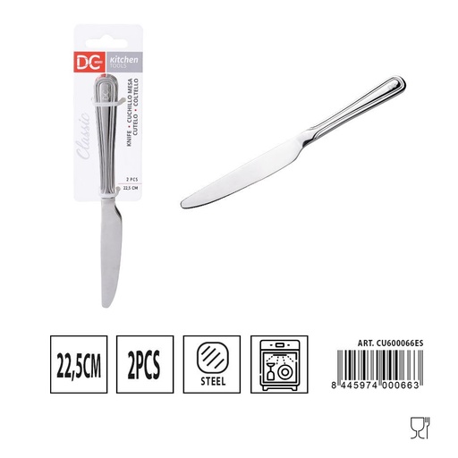 [A000426] Cuchillo de mesa clásico 2 piezas 22.5 cm - Juego de utensilios de cocina