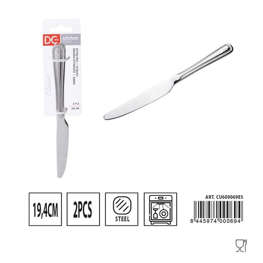 [A000429] Cuchillo de postre clásico 2 piezas 19.4 cm - Utensilios de cocina