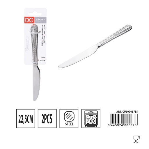 [A000451] Cuchillo de mesa romántico 2 piezas 22.5 cm - Juego de utensilios de cocina