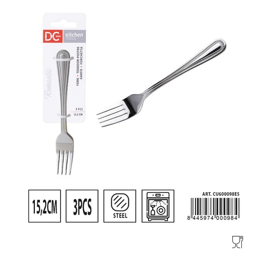 [A000462] Tenedor de postre romántico 3 piezas 15.2 cm - Utensilios de mesa