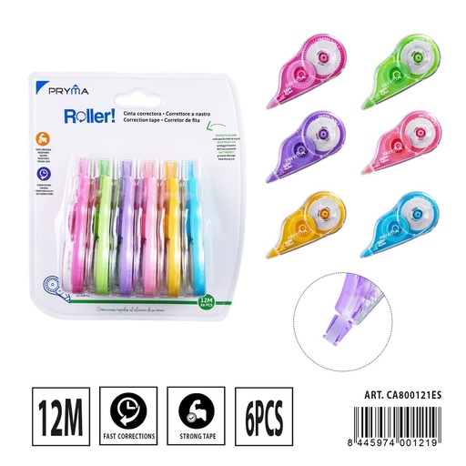 [A000132] Cinta correctora 12mx5mm 6pcs para oficina y escuela