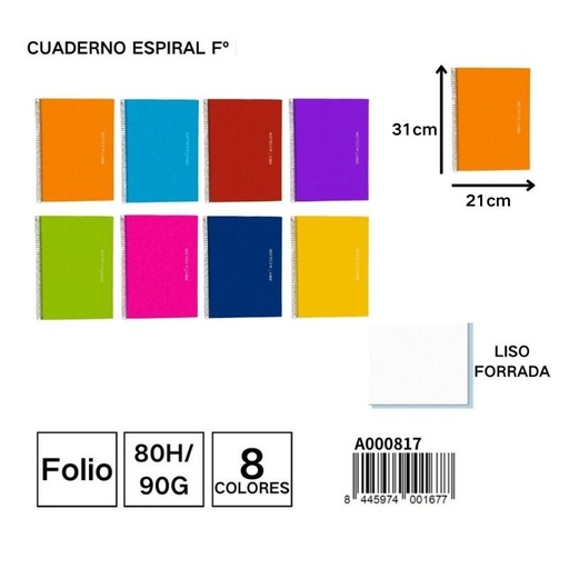 [A000817] Cuaderno espiral Fº 80H/90G liso - Papelería