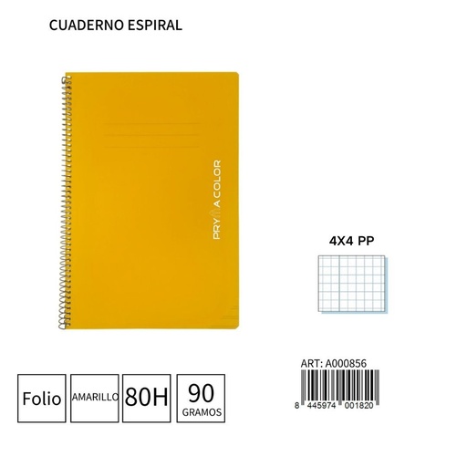 [A000856] Cuaderno espiral Fº 80H/90G 4x4 PP - Papelería