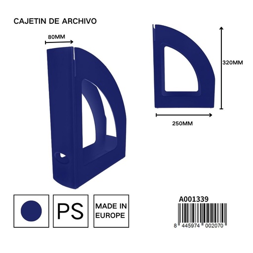 [A001339] Cajetín de archivo azul 250x80x320 mm - Papelería