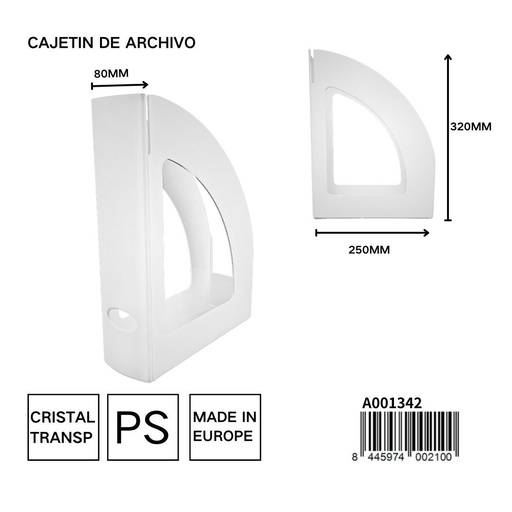 [A001342] Cajetín de archivo cristal transparente 250x80x320 mm - Papelería