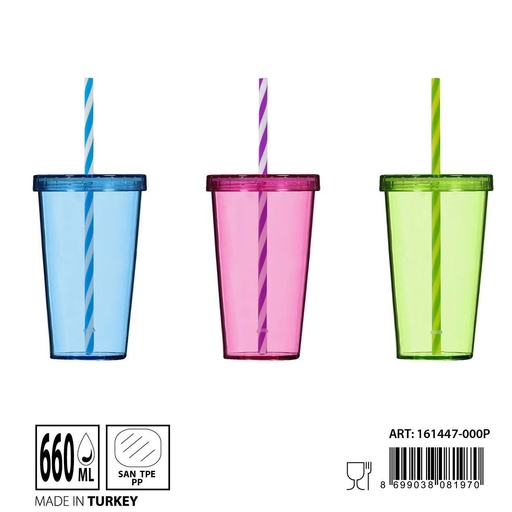 [0236613] Vaso de plástico con pajita 660 ml - Accesorios de cocina