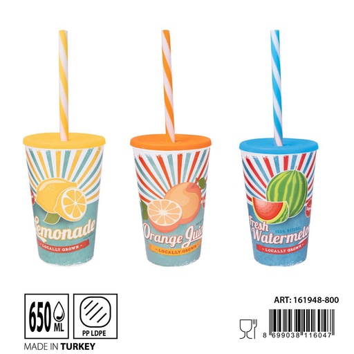[0236646] Vaso plástico con pajita 650ML - Vasos de colores