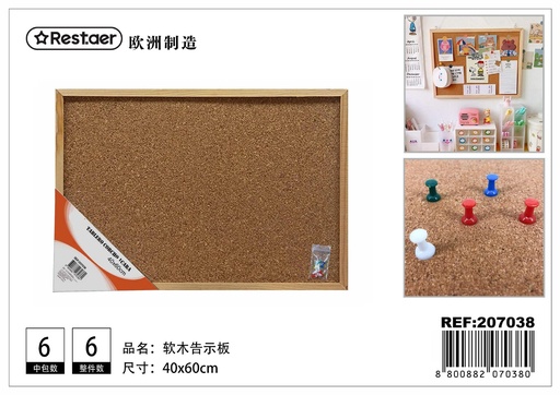 [207038] Tablero de corcho de 1 cara 40x60cm para notas y anuncios