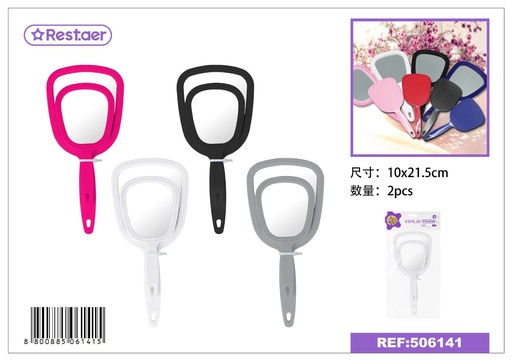 [506141] Espejo con mango de plástico 21.5*10 cm 2PCS - Requisitos de belleza