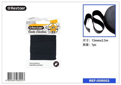 [508002] Elástico negro 15mm*2.5m - Accesorios de costura