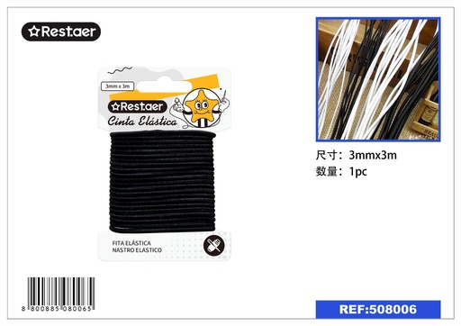 [508006] Elástico negro redondo 3mm*3m - Accesorios de costura
