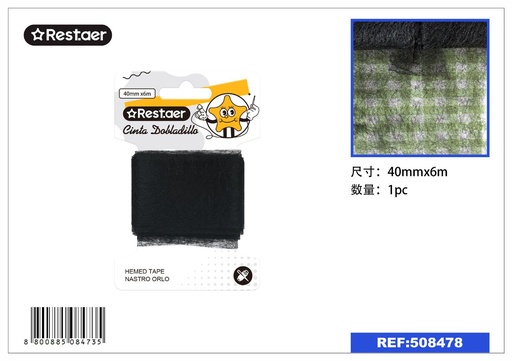[508478] Cinta de dobladillo negro 40mm*6m - Herramientas de mercería
