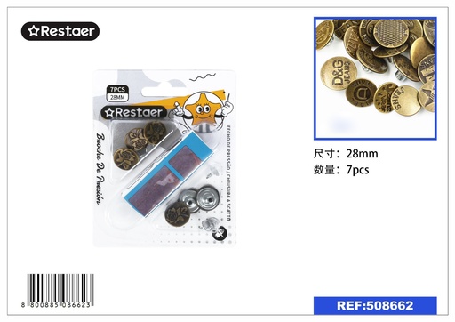 [508662] Broches de presión mezclados (7 piezas) (28 mm) - Accesorios de mercería