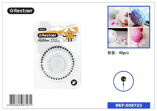 [508723] Alfileres negros (40 piezas) - Accesorios de mercería