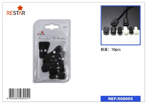 [508905] Cerradura de cordón negra 10 unidades - Accesorios de costura